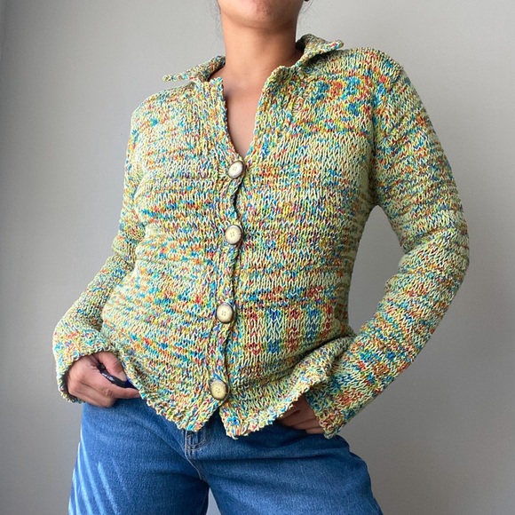 Coldwater Creek Sweaters - Vintage Colorful Knit Button Cardigan Sweater